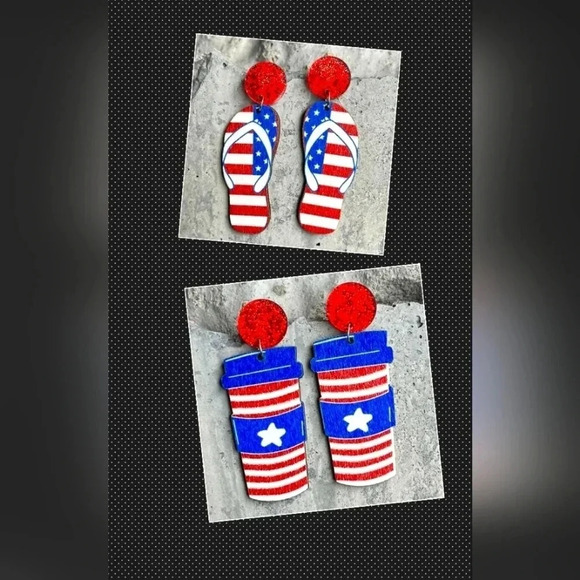 Jewelry - 4th of july wooden earrings new